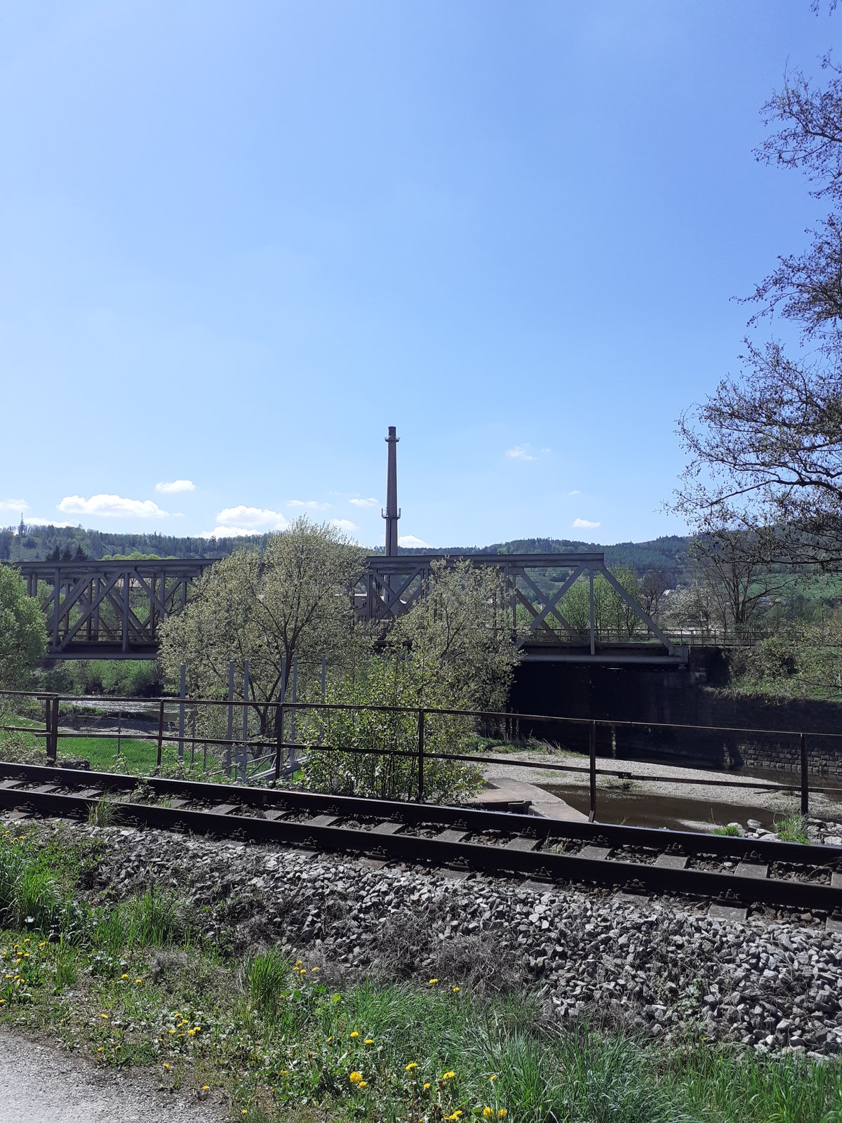 Cesta vede podél kolejí.