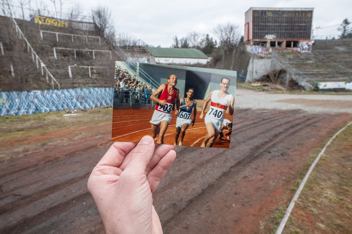 Zátopek na stadionu Za lužánkami. 