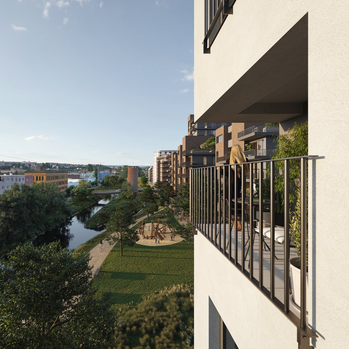 Výhled na sportovně-relaxační nábřeží z rezidence Morizz