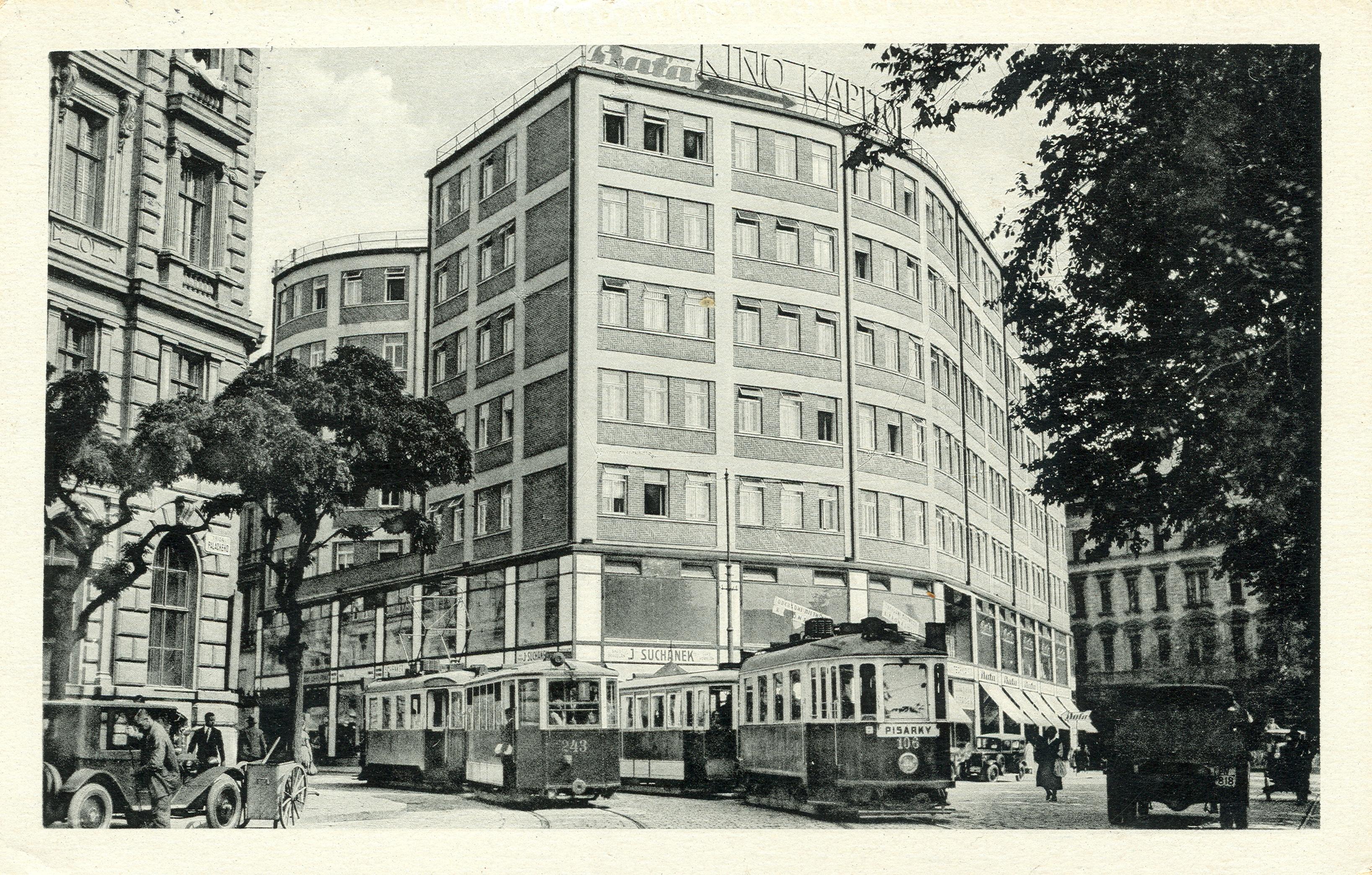 Palác Morava, pohled z dnešní Benešovy ulice