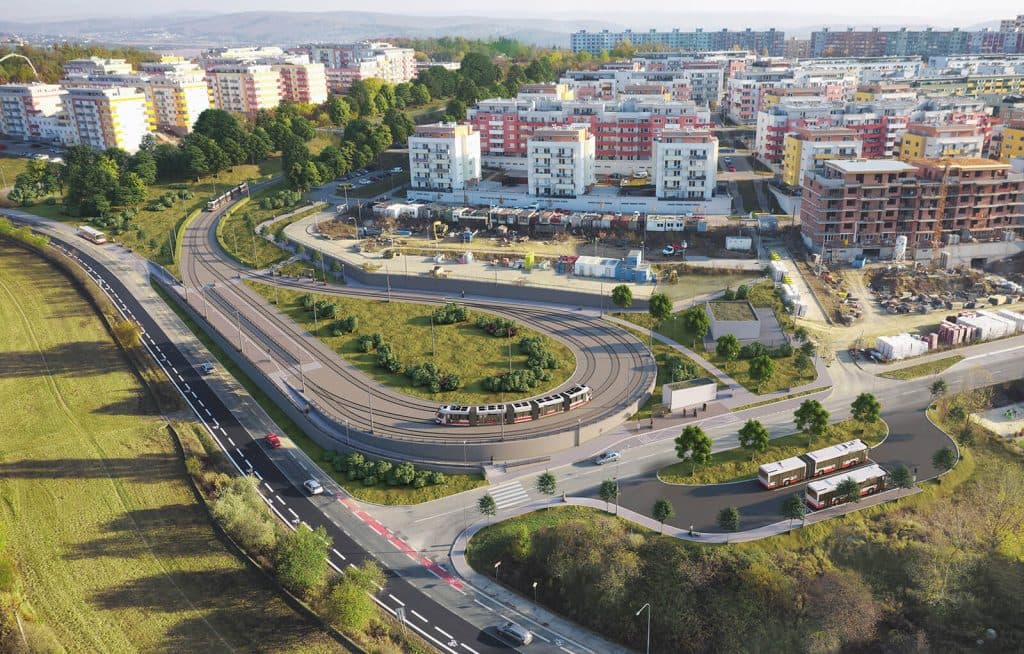 Vizualizace konečné stanice po prodloužení tramvajové tratě Bystrc–Kamechy.