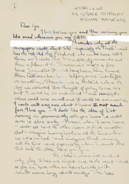 Dopis Johna Lennona jeho první manželce Cynthii Powell