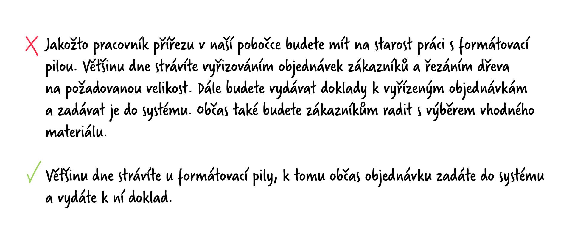 Náplň práce – ukázka