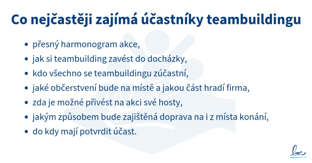 O čem informovat účastníky teambuildingu
