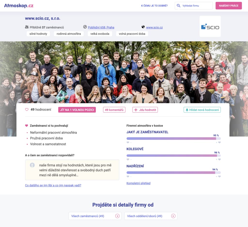 Prémiový profil Scio na Atmoskopu