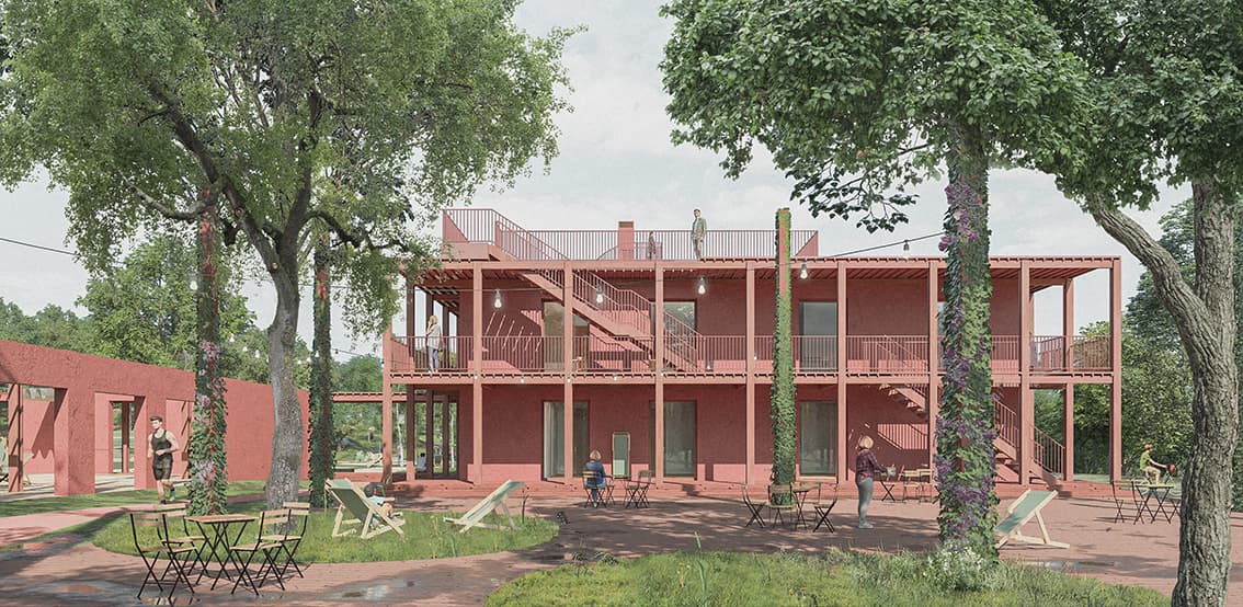 Vizualizace nového společenského a sportovního centra v Prachaticích, které vznikne rekonstrukcí objektů bývalé střelnice. Vizualizace nového společenského a sportovního centra v Prachaticích, které vznikne rekonstrukcí objektů bývalé střelnice.