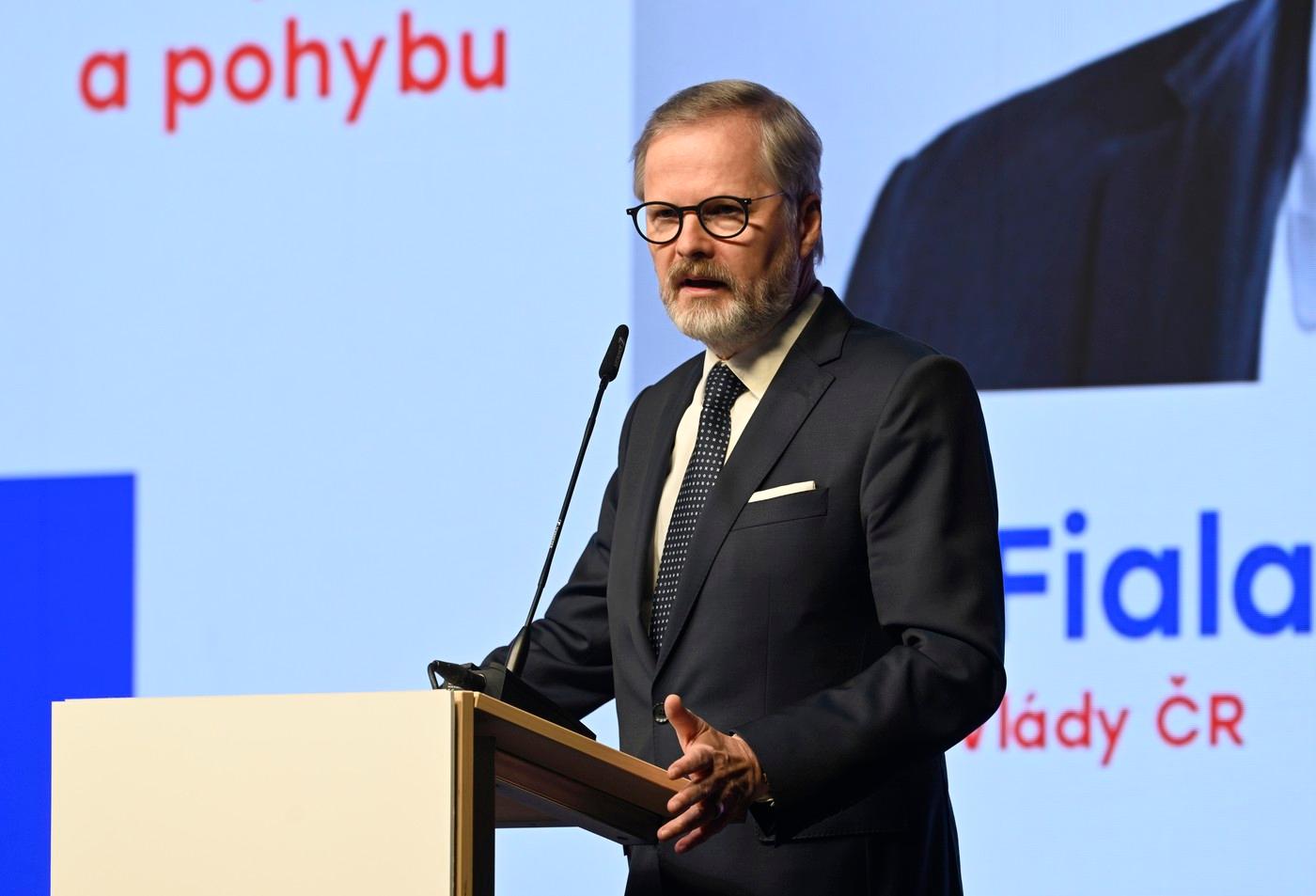 Premiér Petr Fiala (ODS) na Národní konferenci o podpoře sportu a pohybu, 13. května 2025, Praha.