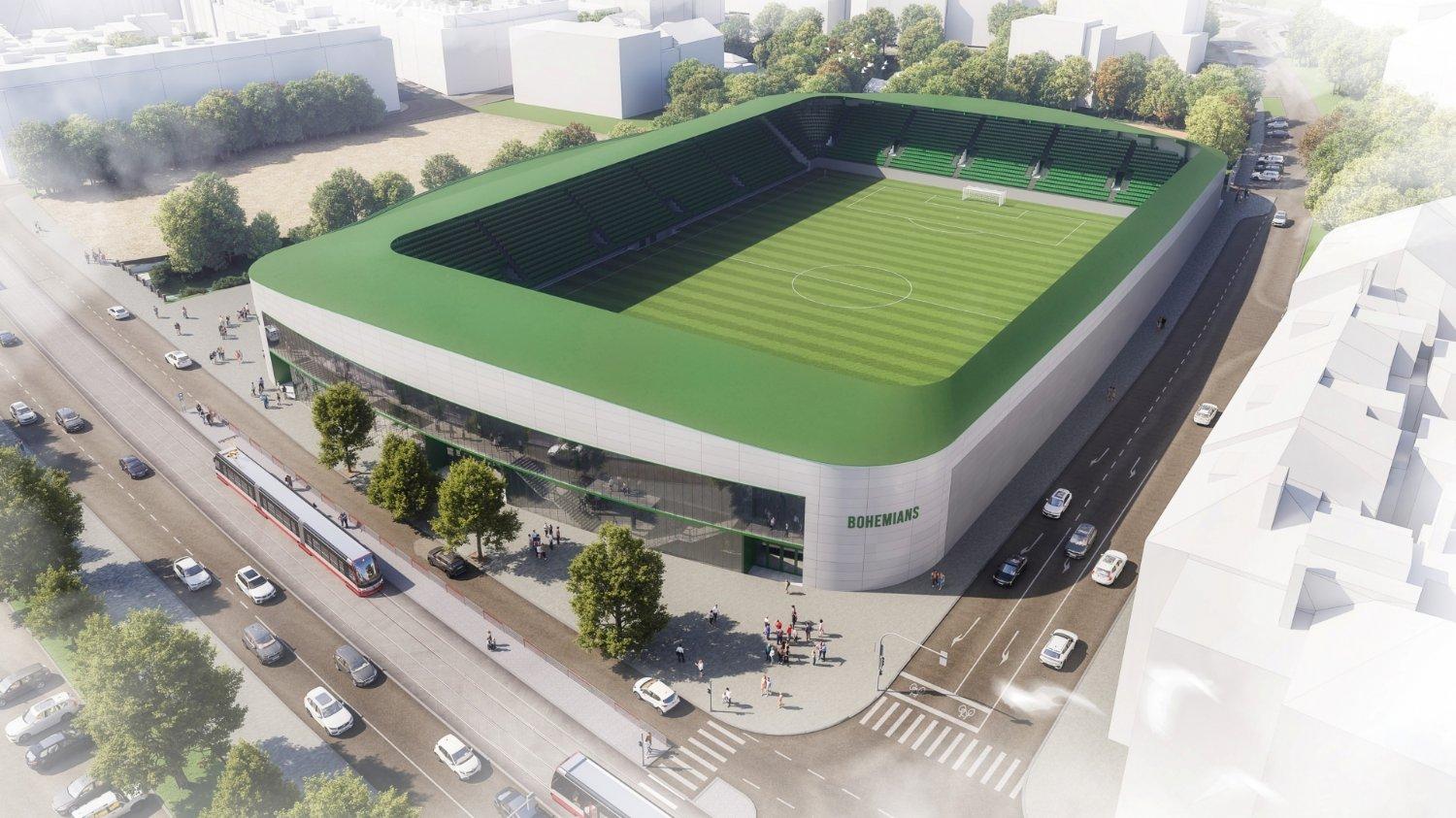 Fotbalový klub Bohemians Praha 1905 představil 12. května 2025 budoucí podobu stadionu v Ďolíčku (na vizualizaci). Fotbalový klub Bohemians Praha 1905 představil 12. května 2025 budoucí podobu stadionu v Ďolíčku (na vizualizaci).