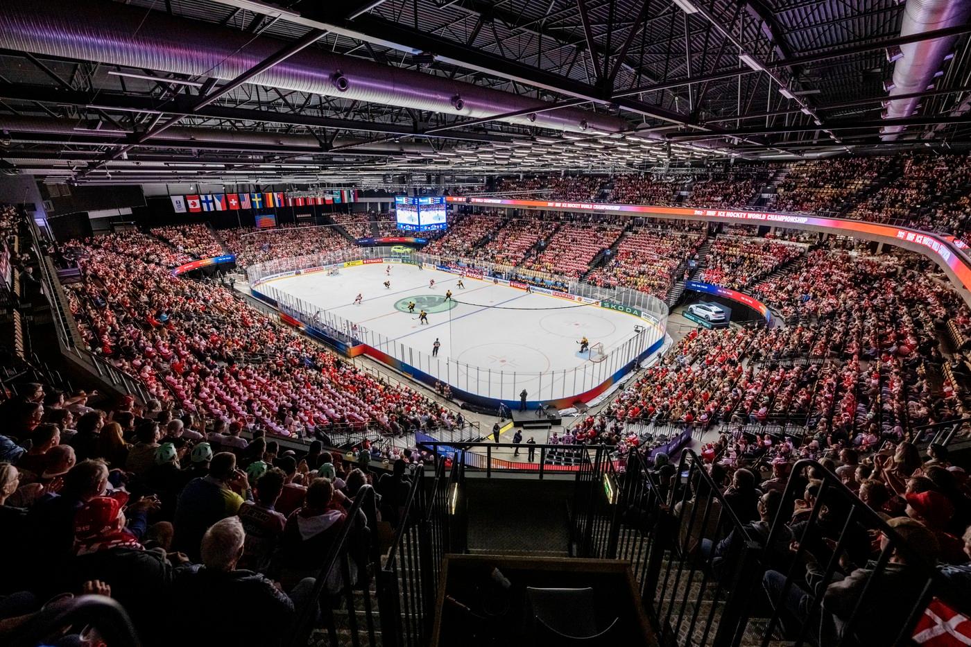 Hala Jyske Bank Boxen, kde se hrají utkání skupiny B mistrovství světa v hokeji, 20. května 2025, Herning, Dánsko.